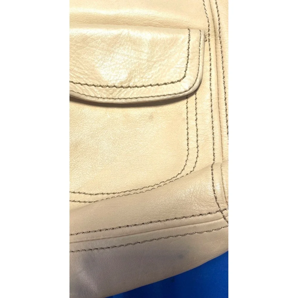 Fossil Leather Hobo Shoulder Bag Beige Tan Front Zip Pocket Slouchy Purse